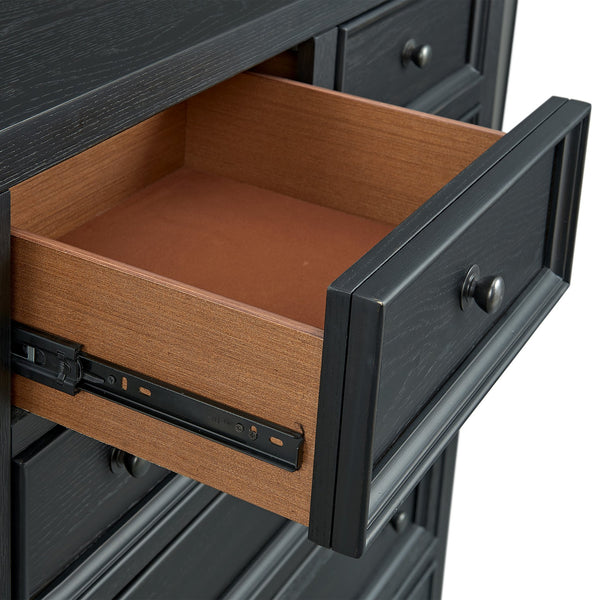 English Elm Wallace & Bay - Ebony 6-Drawer Chest with Smooth-Glide Metal Slides, Sleek Black Wood Storage for Modern Bedrooms B361P406175