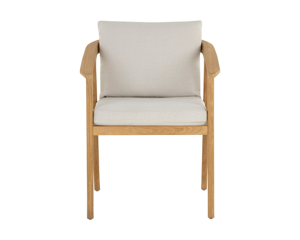 Sunpan Coraline Outdoor Dining Armchair in Palazzo Cream - Stylish, Durable Teak Frame for Any Space