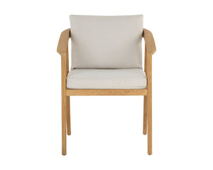 Sunpan Coraline Outdoor Dining Armchair in Palazzo Cream - Stylish, Durable Teak Frame for Any Space