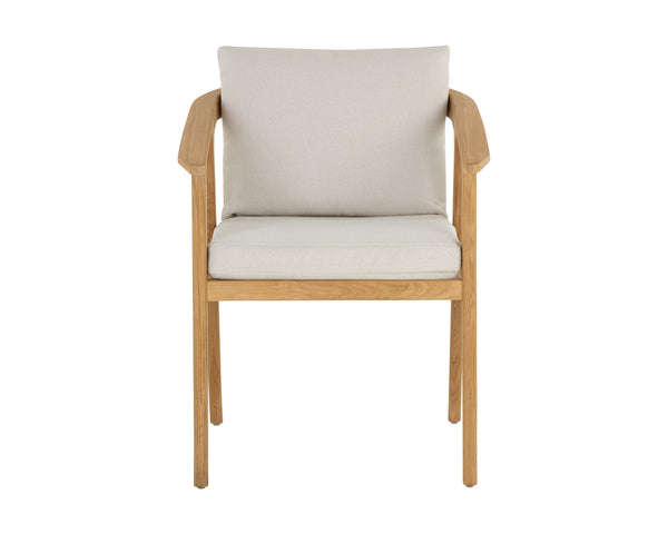 Sunpan Coraline Outdoor Dining Armchair in Palazzo Cream - Stylish, Durable Teak Frame for Any Space