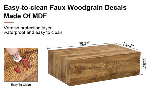 English Elm 39.3*23.6*12 Walnut Grain Mdf Low Profile Coffee Table for Modern Living Rooms Wood W1151P433605