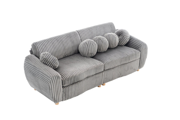 English Elm Modern Corduroy Sofa Couch - 84" Stylish Grey Sectional Love Seat For Apartment & Home Office Comfort W2363S00077