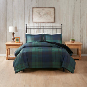 English Elm King/Cal King Bernston Faux Wool to Faux Fur Comforter Set – Plaid Print, Oeko‑Tex, Machine Washable Cozy Shield B035100730