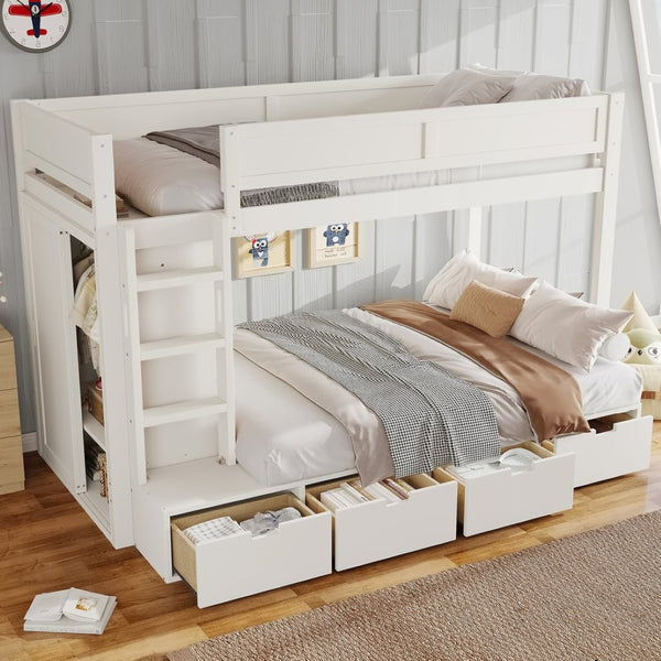 English Elm Twin Triple Bunk Bed Metal L-shaped Frame Sleeps Three Kids White Finish Ivory W1580S00643