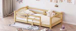 English Elm Twin Montessori Floor Bed Solid Pine Frame with Safety Guardrails for Kids Bedroom Natural N733P400298N