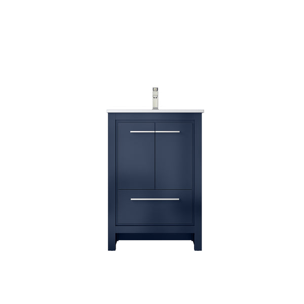 English Elm Navy Blue Bath Vanity With Cultured Marble Top, Brushed Nickel Faucet, And Ample Storage Options B2731P259251