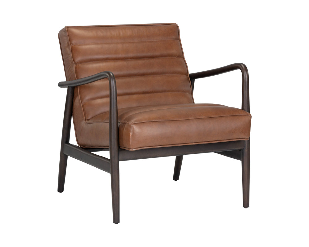 Sunpan Lyric Lounge Chair - Mid-Century Modern Comfort with Elegant Channel Tufting and Oak Frame Vintage Caramel Leather