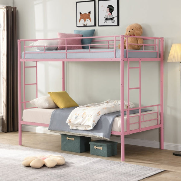 English Elm Metal Bunk Bed Twin Over with Built-in Staircase for Kids Shared Bedroom W311P201415