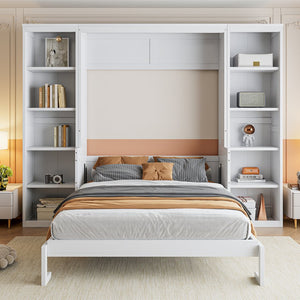 English Elm Full Full Size Murphy Bed with Desk and Bookshelf in White — Space-Saving Pine/MDF Foldaway with Work Surface and 600lb Capacity GX004001AAK