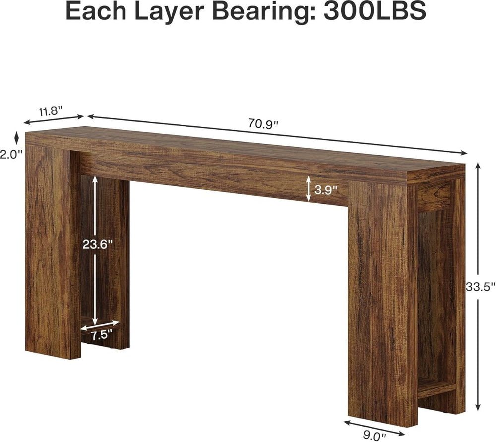 English Elm Hall Console Table Industrial Rustic Two Tier Wood Tone Metal Frame Entryway Sofa Rustic Brown T3971P456324
