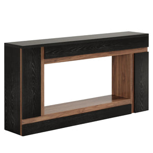 English Elm Sleek Wood Grain Console Table Geometric Base Slim Entryway Sofa Foyer Accent T3971P464268