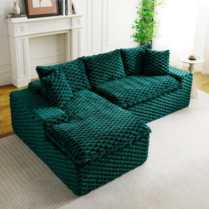 English Elm Green Turtle Velvet Sofa: Convertible Twin-Seat L-Shaped Chaise For Cozy Living Rooms & Small Spaces W3371S00041