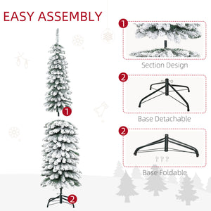 English Elm Homcom 6' Snow Flocked Artificial Christmas Tree - Slim Pencil Design, Realistic Branches & 395 Tips W2225P249620
