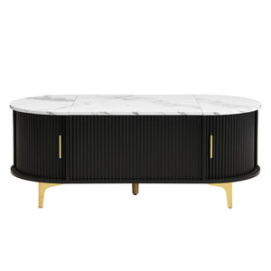 English Elm Modern Mid-century Coffee Table Tambour Doors Open Shelves Warm Wood Living Room Black,Gold,White N770P333549B
