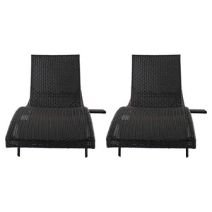 English Elm K&k Outdoor Wicker Reclining Chaise Set 2 Piece with Pull Out Tray Rolling Wheels Black+Brown N707P395515D