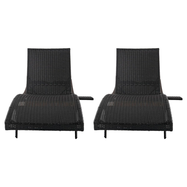 English Elm K&k Outdoor Wicker Reclining Chaise Set 2 Piece with Pull Out Tray Rolling Wheels Black+Brown N707P395515D