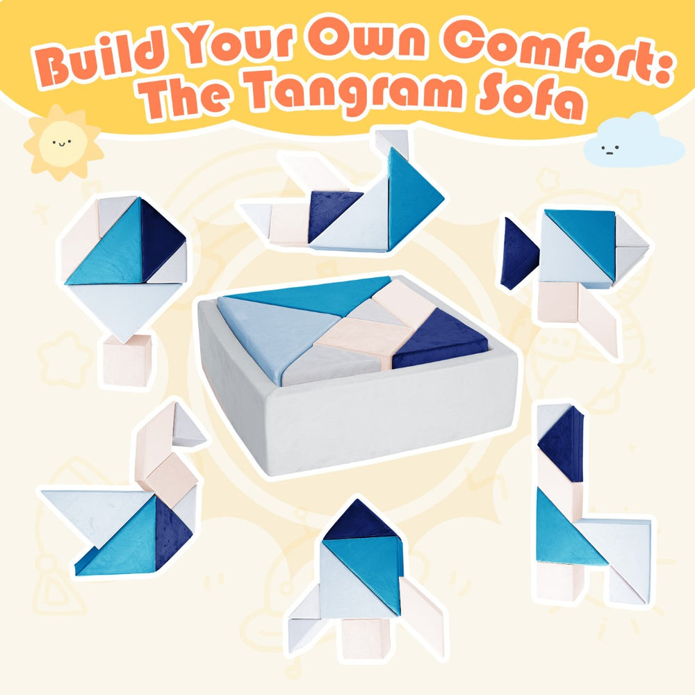 English Elm Tangram Modular Play Couch Sponge Kids Sofa Fort Builder Playroom Furniture Blue Multi T5880P493443