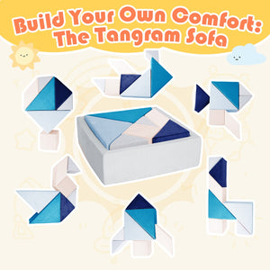 English Elm Tangram Modular Play Couch Sponge Kids Sofa Fort Builder Playroom Furniture Blue Multi T5880P493443