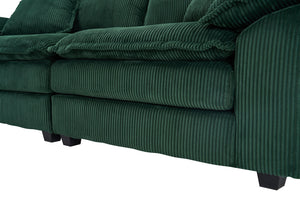 English Elm Corduroy Plush 2-Seat Sofa with 2 Back Cushions, Toss Pillows & Ottomans — Deep Seat Comfort Green W2363S00065