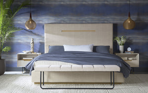 Sunpan Danbury King Bed in Naya Check Cream - Modern Comfort with Rustic Bronze Accents for Stylish Interiors