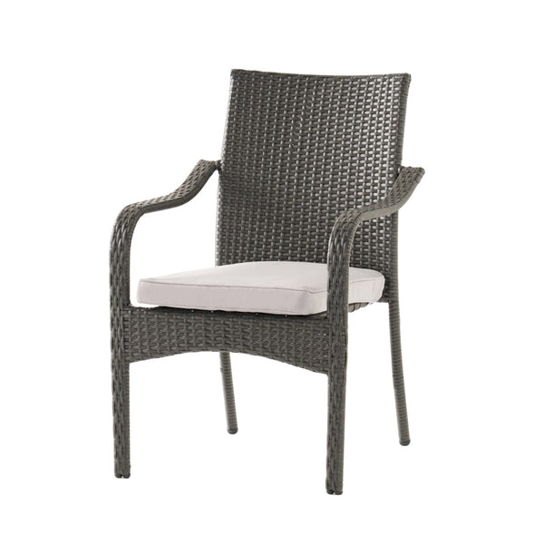 English Elm 5 Piece Outdoor Acacia Wood Dining Set with Wicker Chairs and Weather Resistant Cushions N773OD00149G