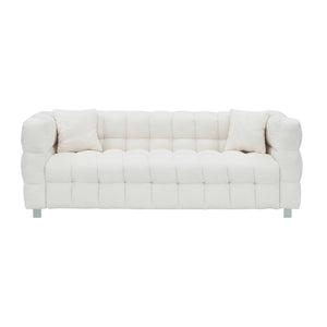 English Elm Sophisticated Beige Teddy Plush Sofa 80" — 3-Seater Comfort, Solid Wood Frame, Metal Legs, 500lb Capacity, Includes 2 Pillows W1278141697