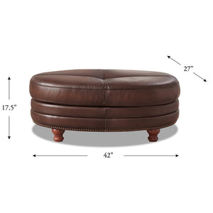 English Elm Belfast Leather Ottoman with Button-Tufted Sides, Nail-Head Trim, Curved Back & Elegant Sloping Arms - Timeless Seating Accent B2705P325739