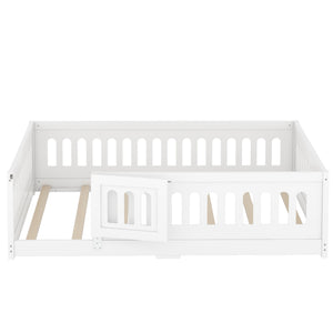 English Elm Full Size Floor Bed With Guardrails & Door - Solid Wood Bedframe For Safe, Stylish Kids' Sleep W1820P240539