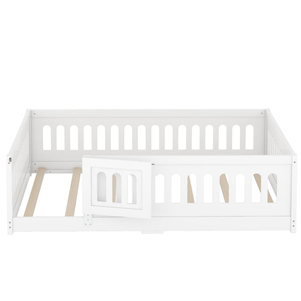 English Elm Full Size Floor Bed With Guardrails & Door - Solid Wood Bedframe For Safe, Stylish Kids' Sleep W1820P240539