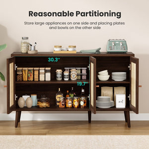 English Elm Sideboard Buffet Cabinet With 3 Rattan Doors - Stylish Walnut Storage For Entryway & Living Spaces T3623P380306-GIGA