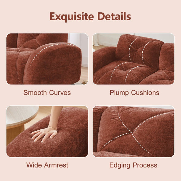 English Elm Three Seater Chenille Sofa with Ottoman Solid Wood Base Tufted Arms Living Room Red W714S01638