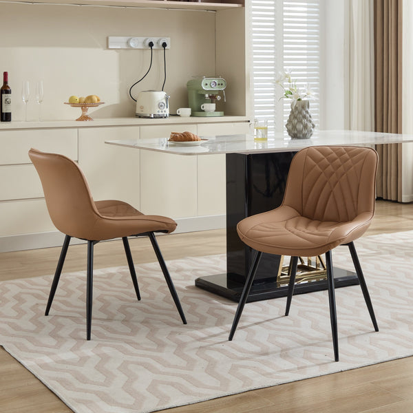 English Elm Dining Curved Back Dining Chair Set of 2 — Ergonomic Upholstered PU with Perforation, Thick Cushion, Floor-Safe Caps khaki W1143P254985