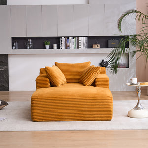 English Elm Oversized Corduroy Chaise Longue Sofa Bed — Modern Deep-Seat Sleeper with Armrests & Pillows for Compact Spaces Orange W1752P264714