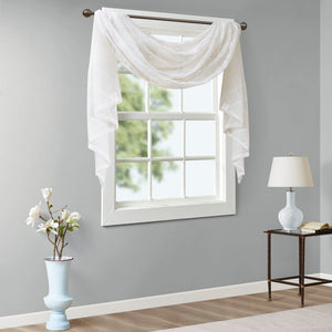 JLA Home Madison Park - Diamond Sheer Embroidered Window Scarf Enhances Light with Airy Diamond Motif for Elegant Layering White MP40-4934