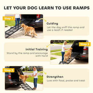 English Elm Folding Steel Pet Ramp Extra Wide Diamond Mesh Surface for Large Dogs and Suvs T3971P412867
