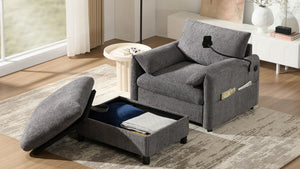 English Elm 38" Chenille Chaise Lounge with Storage Ottoman Usb Charging and Armrest Pockets N723P303462E