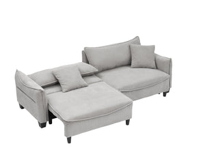 English Elm Sofa Gray Corduroy Convertible Sofa Bed with 2 Throw Pillows, 3-Seater, Solid Wood Frame, 500lb Capacity W1278S00041