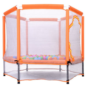 English Elm 55'' Kids Trampoline with Galvanized Steel Frame Foam Padded Enclosure and Ocean Balls Orange MX314556AAG