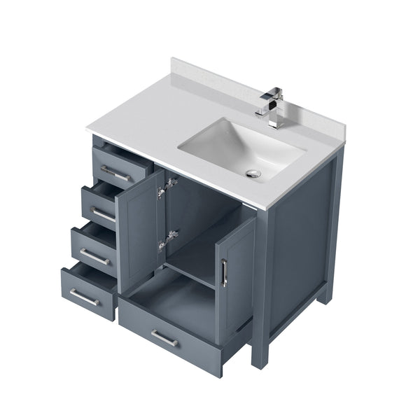 English Elm Dark Grey Bath Vanity With Cultured Marble Top, Chrome Faucet & Ample Storage For Modern Bathrooms B2731P259036