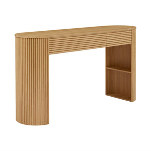 English Elm [video] Retro Fluted Console Table with 3 Drawers Open Niche Mid-century Entryway Natural N759P283616N