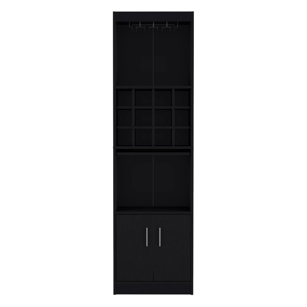 English Elm Bar Cabinet Fulton Black – Engineered Wood Bar Cabinet with Slide Shelf, 12 Bottle Storage & Wine Rack B092P191172