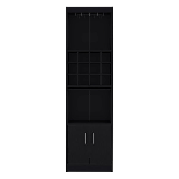 English Elm Bar Cabinet Fulton Black – Engineered Wood Bar Cabinet with Slide Shelf, 12 Bottle Storage & Wine Rack B092P191172