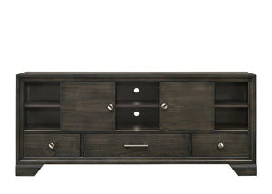 English Elm Contemporary Maidstone TV Console with Sintered Stone Top, Silver-Capped Arrow Legs, Open Storage Brown 19.5 L x 71 W x 32.5 H B2741P406261