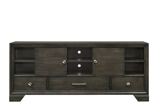 English Elm Contemporary Maidstone TV Console with Sintered Stone Top, Silver-Capped Arrow Legs, Open Storage Brown 19.5 L x 71 W x 32.5 H B2741P406261