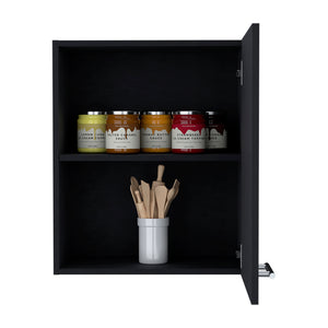 English Elm Wall Cabinet Dennard Black Engineered Wood, Wall-Mounted Kitchen Storage with 2 Shelves, Sleek Handle, Compact Durable Design B092P238703