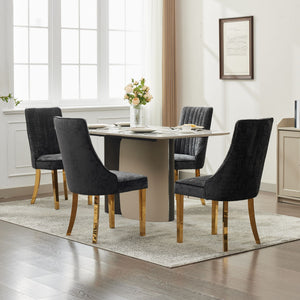 English Elm Rayon High Back Dining Chair Set with Plush Flocking Upholstery, Golden Stainless Legs, Comfort-Focused Design Black W1143P293315