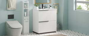English Elm Christopher Knight Home® - 30" Elegant Bathroom Vanity With Fluted Design, Ceramic Sink, Full-Extension Drawers & Soft-Close Slides N817P295760W