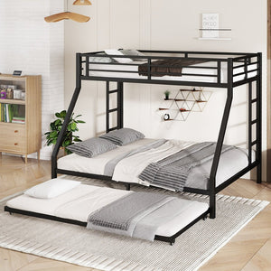 English Elm Twin Xl Over Queen Metal Bunk Bed With Trundle - Space-Saving, Durable, Modern Black Design! W1580S00132-GIGA