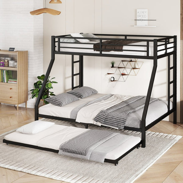 English Elm Twin Xl Over Queen Metal Bunk Bed With Trundle - Space-Saving, Durable, Modern Black Design! W1580S00132-GIGA