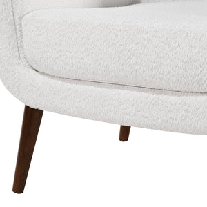 English Elm Prince Mid-Century Boucle Arm Chair White — Vintage Italian-Inspired Curved Accent Seat with Solid Wood Legs, Foam-Coil Comfort (31x31x29) B050P229961
